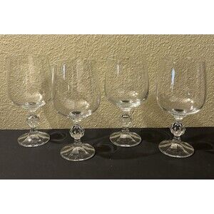 Import Assoc Claudia Pattern Lead Crystal 4 Water Wine Goblets Glasses 6.5”